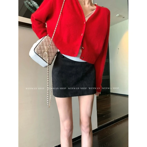 双十一狂欢价！【闭眼冲！】chao百搭A字麂皮半身裙