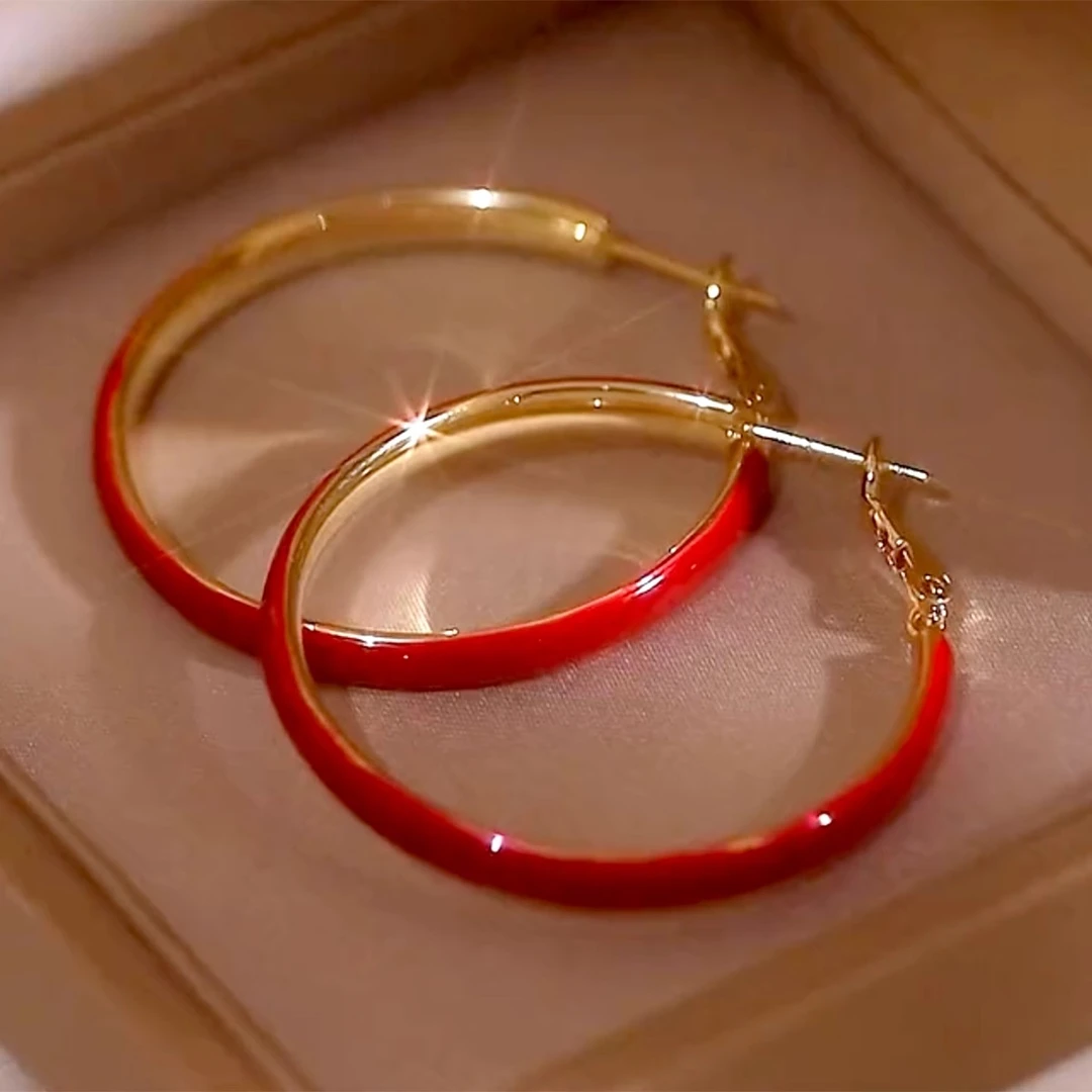 铜合金耳饰 红色大圈圈耳环耳圈小众百搭时尚高档喜庆耳饰女N1480