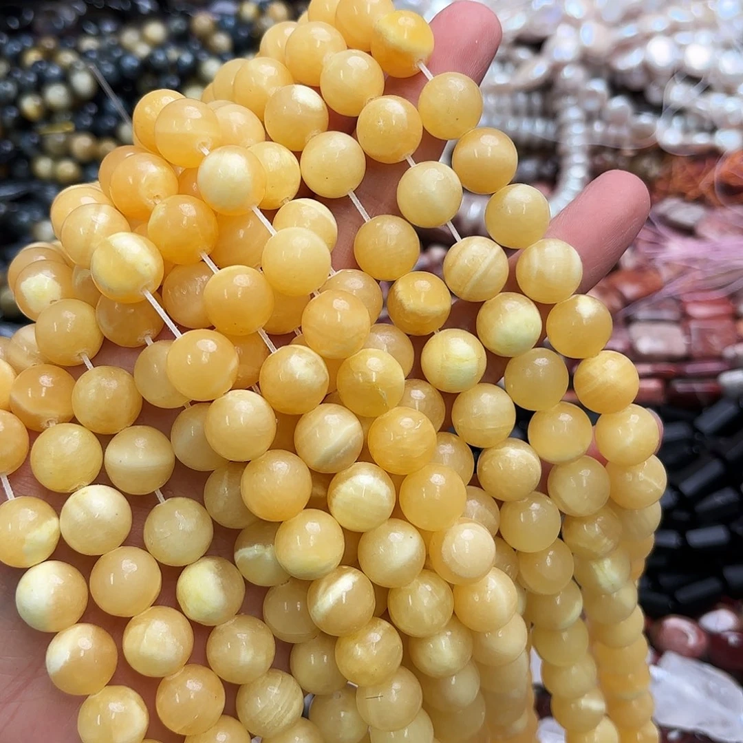 玛瑙/玉髓未镶嵌珠宝半成品卡12米黄玉圆珠一条