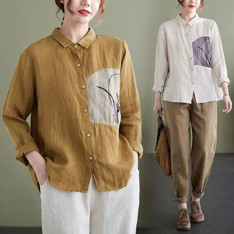 【当天发+退换包邮】长袖衬衫女洋气春夏新款棉麻透气时尚上衣482