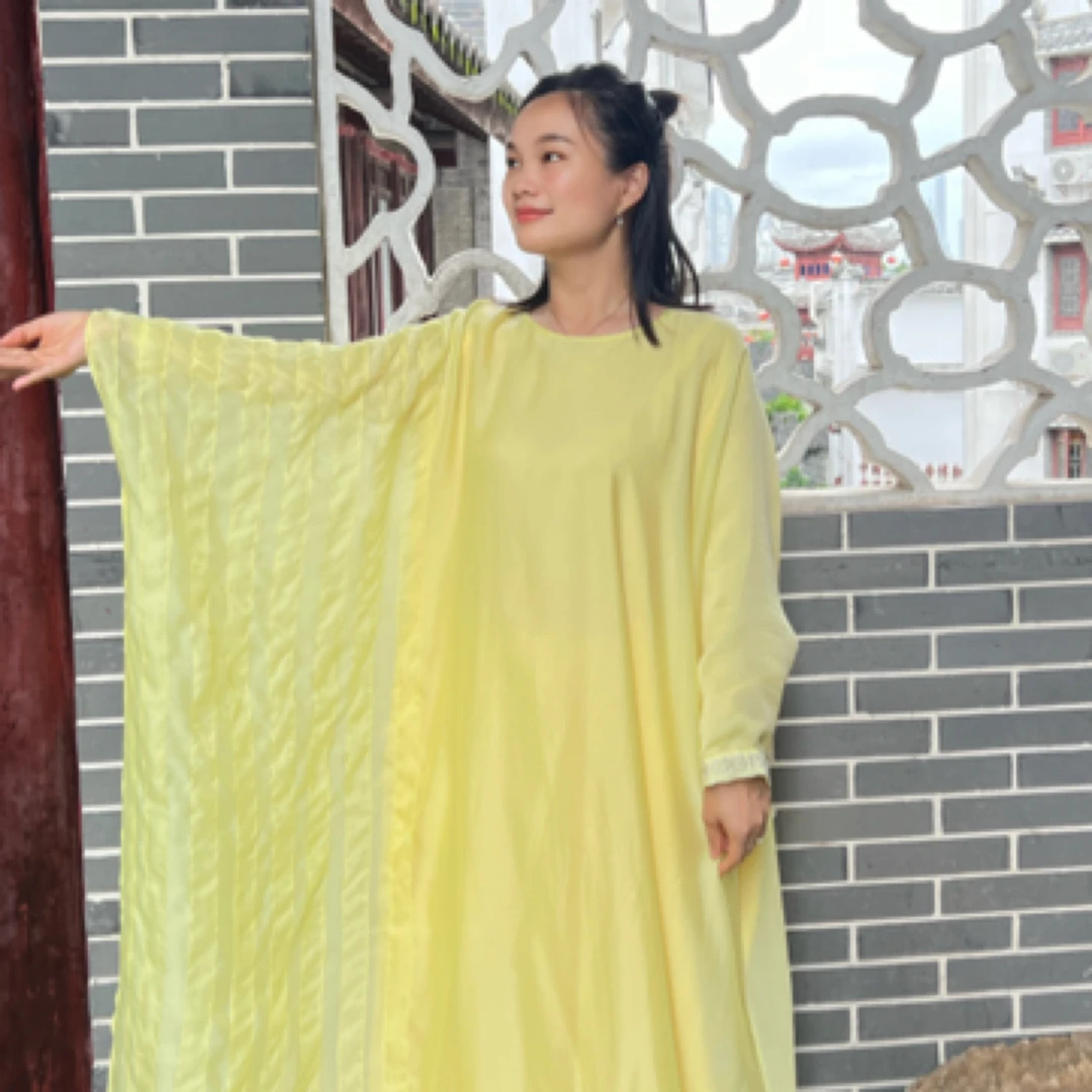 花倾尘2025年春夏新品仙气禅意长款夏季绿色连衣裙