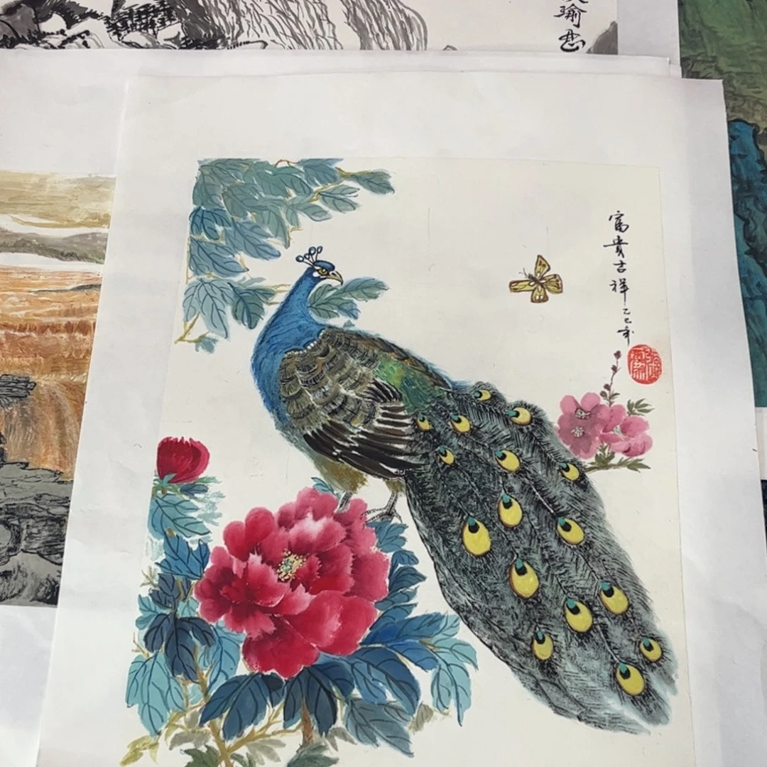 国画四尺三开花鸟m