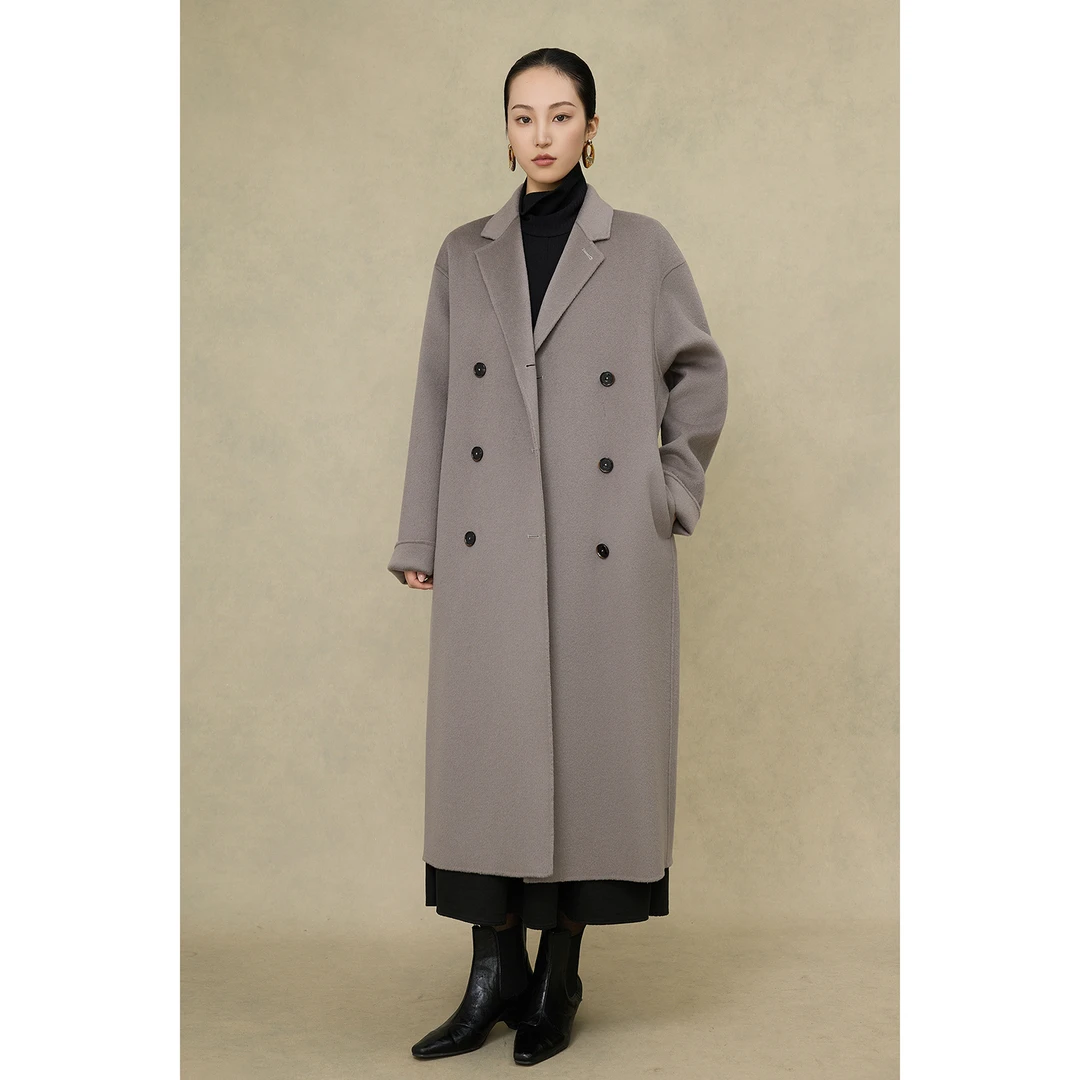 【CRANE】复古风来袭/重磅高端双排扣中长款双面毛呢羊绒大衣