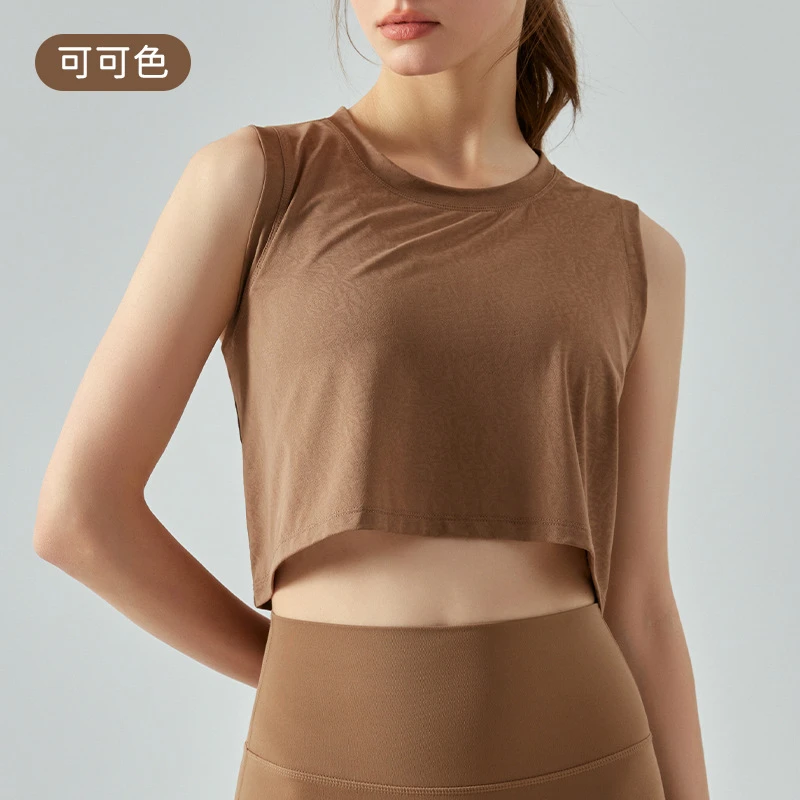 DSG439 提花短款瑜伽背心镂空宽松无袖t恤健身服