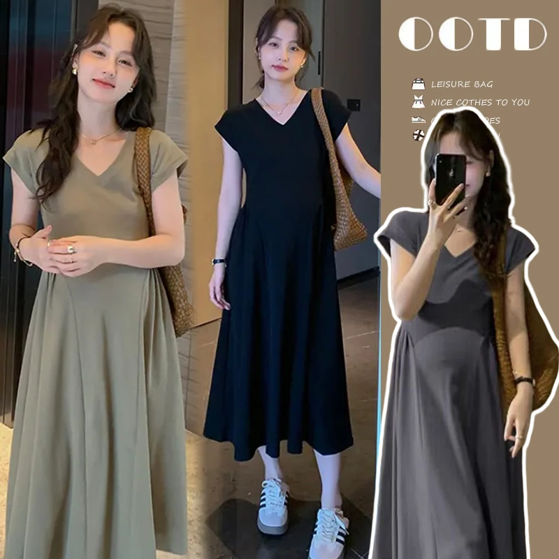 时髦孕妇装新款2025夏装时尚设计感气质款束腰显瘦遮肚孕妇连衣裙