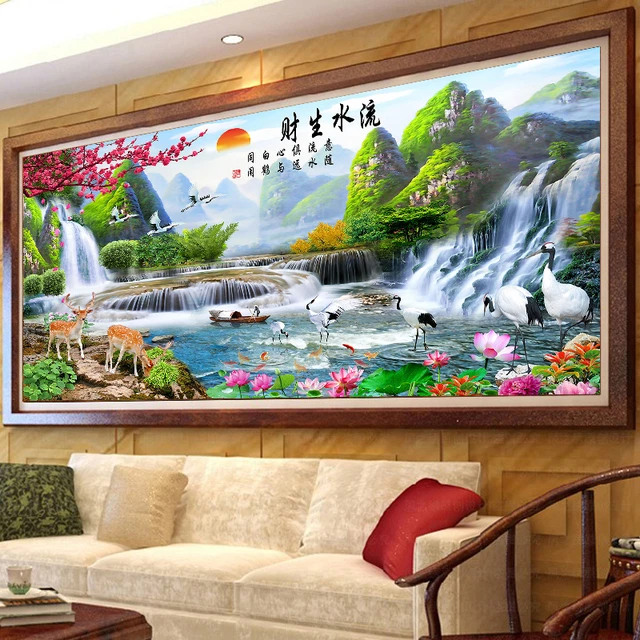 2024新款钻石画满钻流水生财高端贴钻十字绣2025客厅山水风景大画