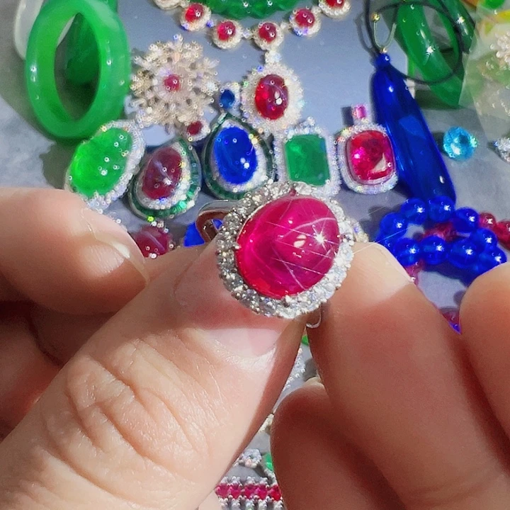 钨金红色蓝色满钻镶嵌