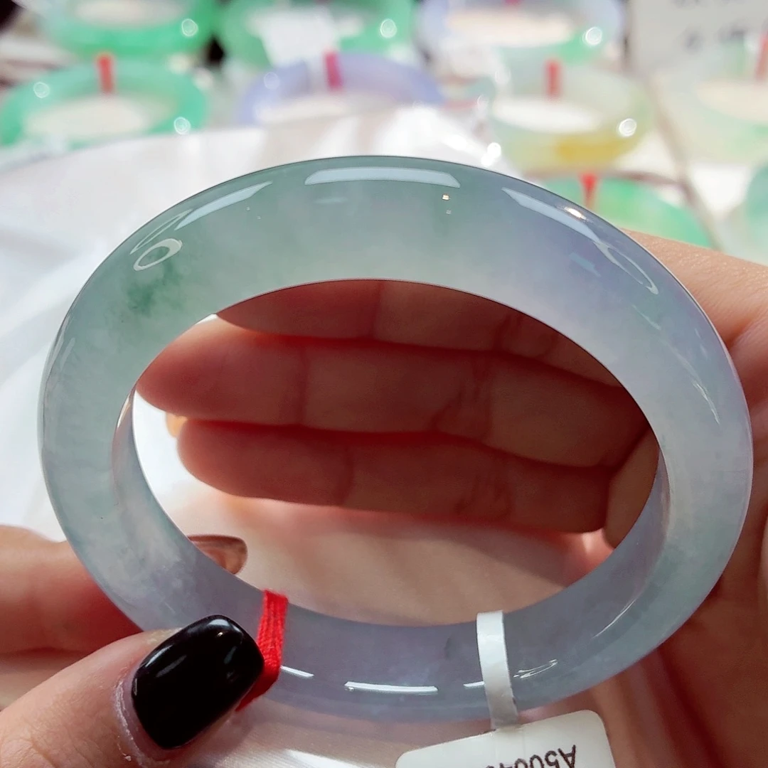 翡翠未镶嵌手镯冰紫莫奈68-31