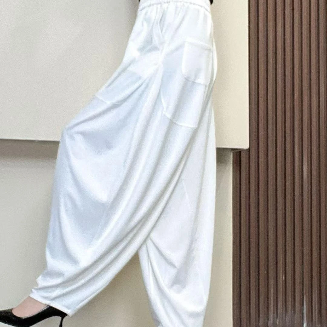 夏季新款纯色宽松大码时尚洋气百百搭垂感显瘦哈伦裤气质白色