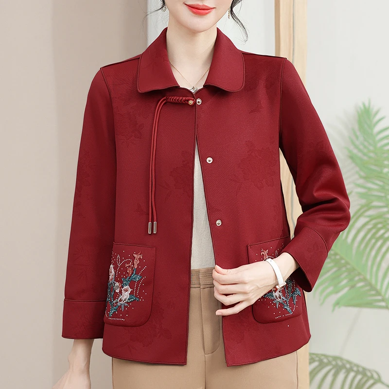 中老年女装春秋款外套宽松大码高贵妈妈装春装洋气风衣喜婆婆上衣