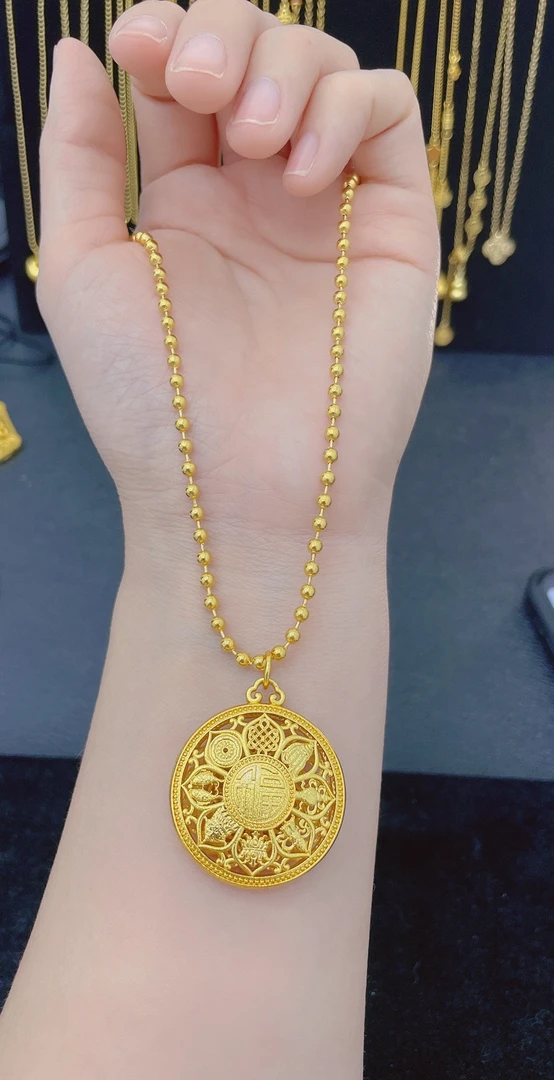 钛钢项链 新款珠珠链八宝罗盘项链双面古法百搭时尚