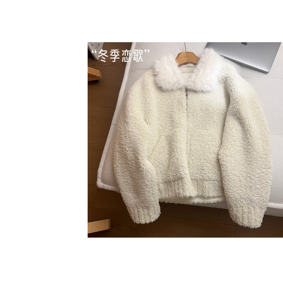 （冬季恋歌）多利原创文艺风甜美皮毛一体毛毛翻领外套