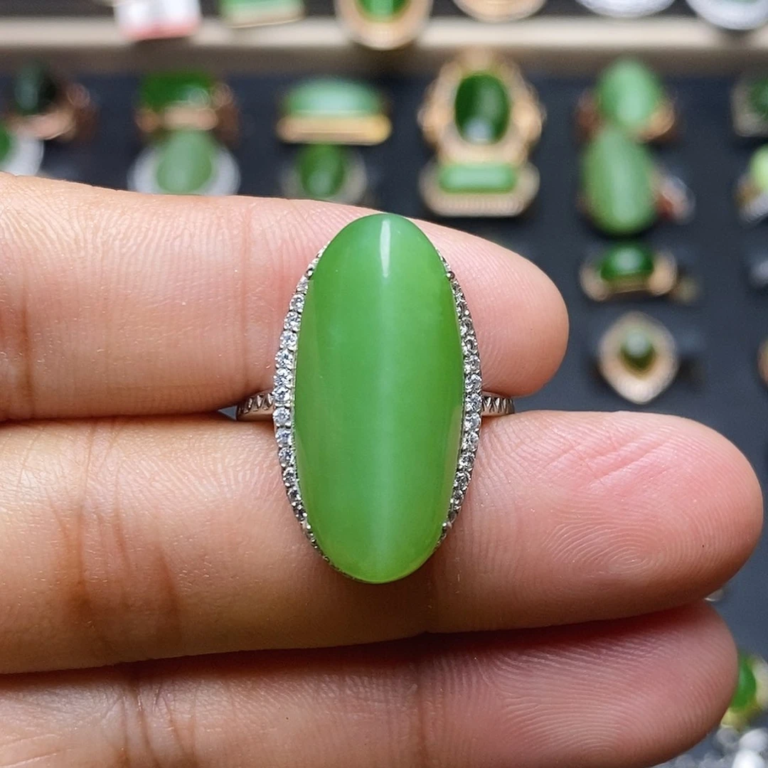 和田玉（碧玉）银S925镶嵌吊坠(不含链)戒指