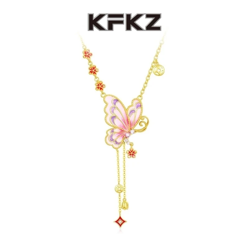 坠链均925银 粉蝶古风软璎珞项链珐琅流苏锁骨链小众设计感国风