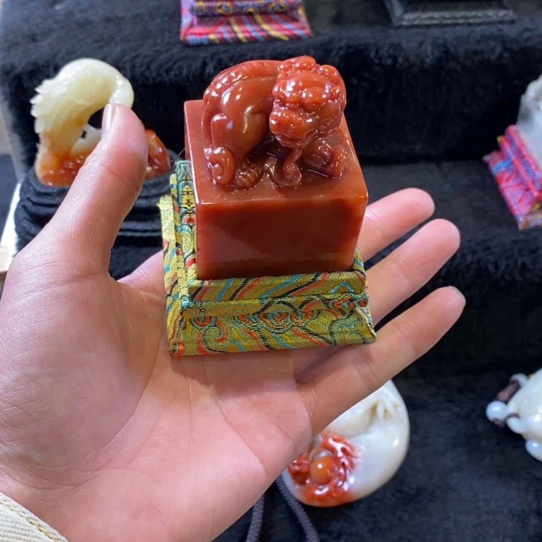 寿山石印石清***茶红红火火好好好