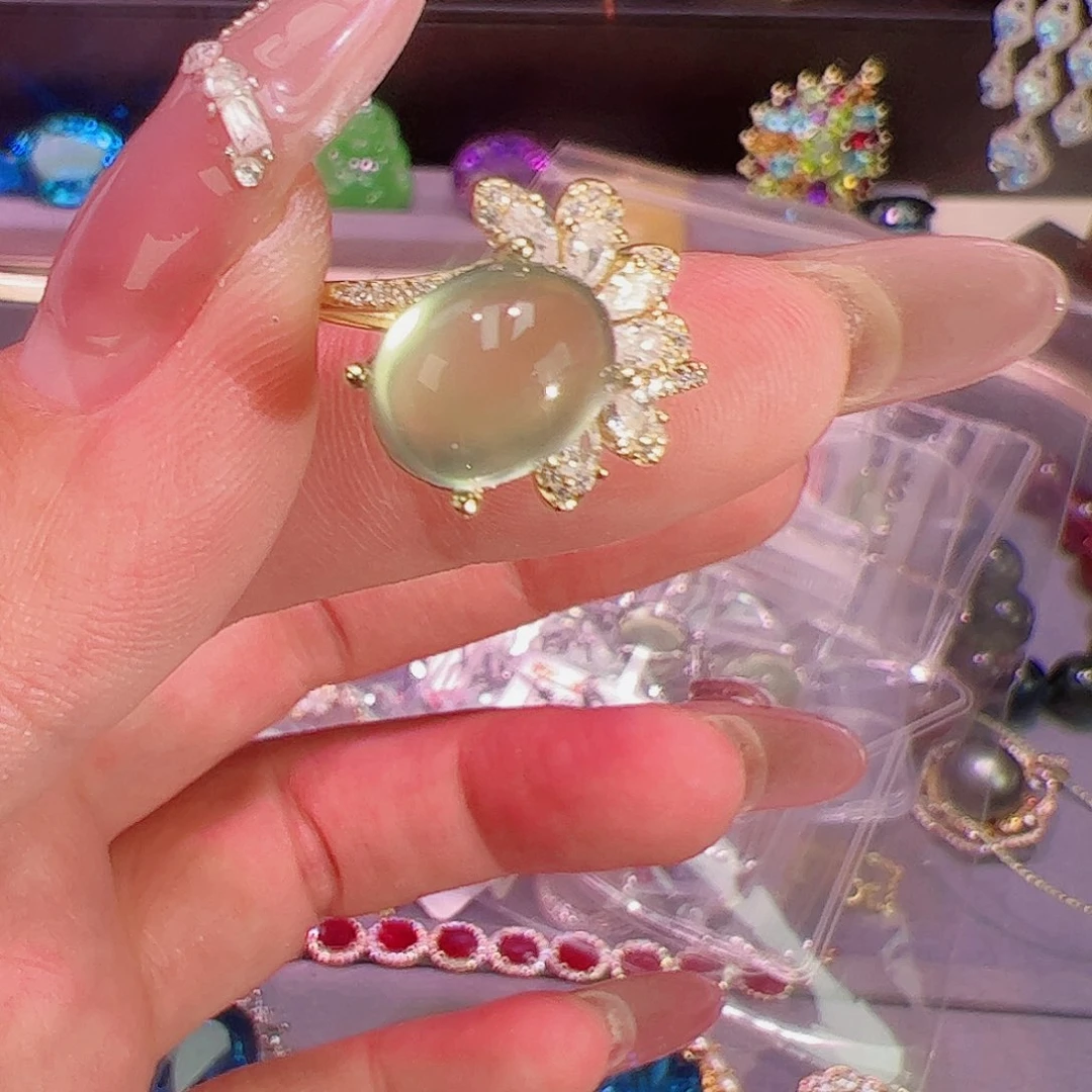 葡萄石戒指银S925镶嵌