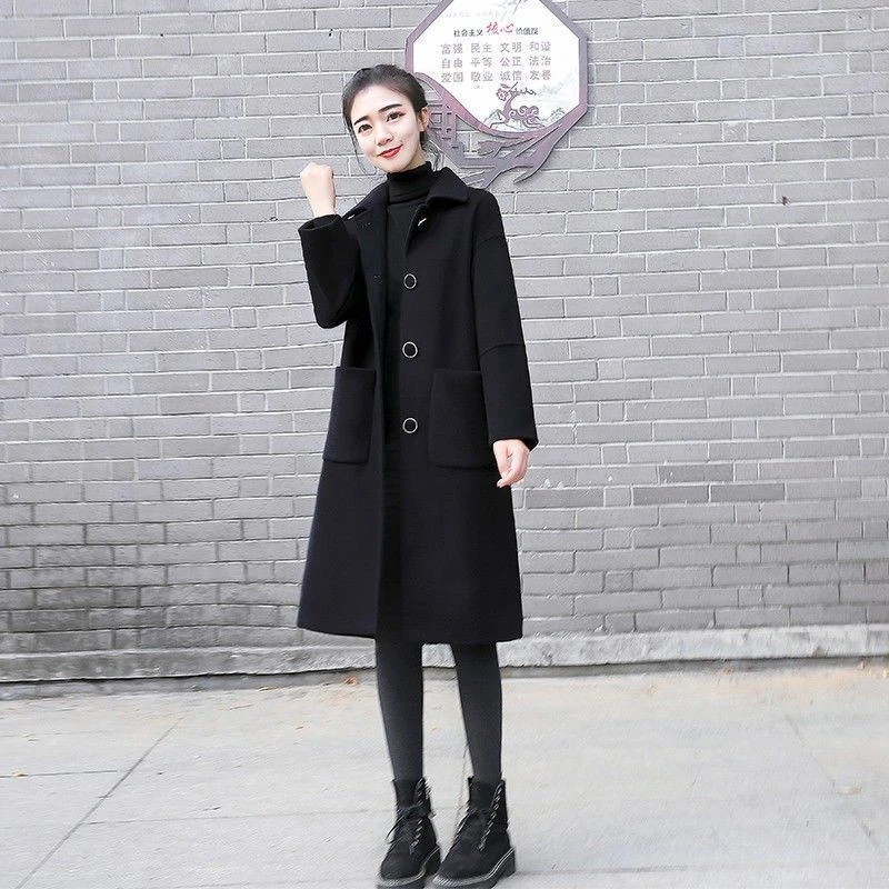 小个子毛呢外套女秋冬中长款大码宽松韩版新款气质装呢子大衣