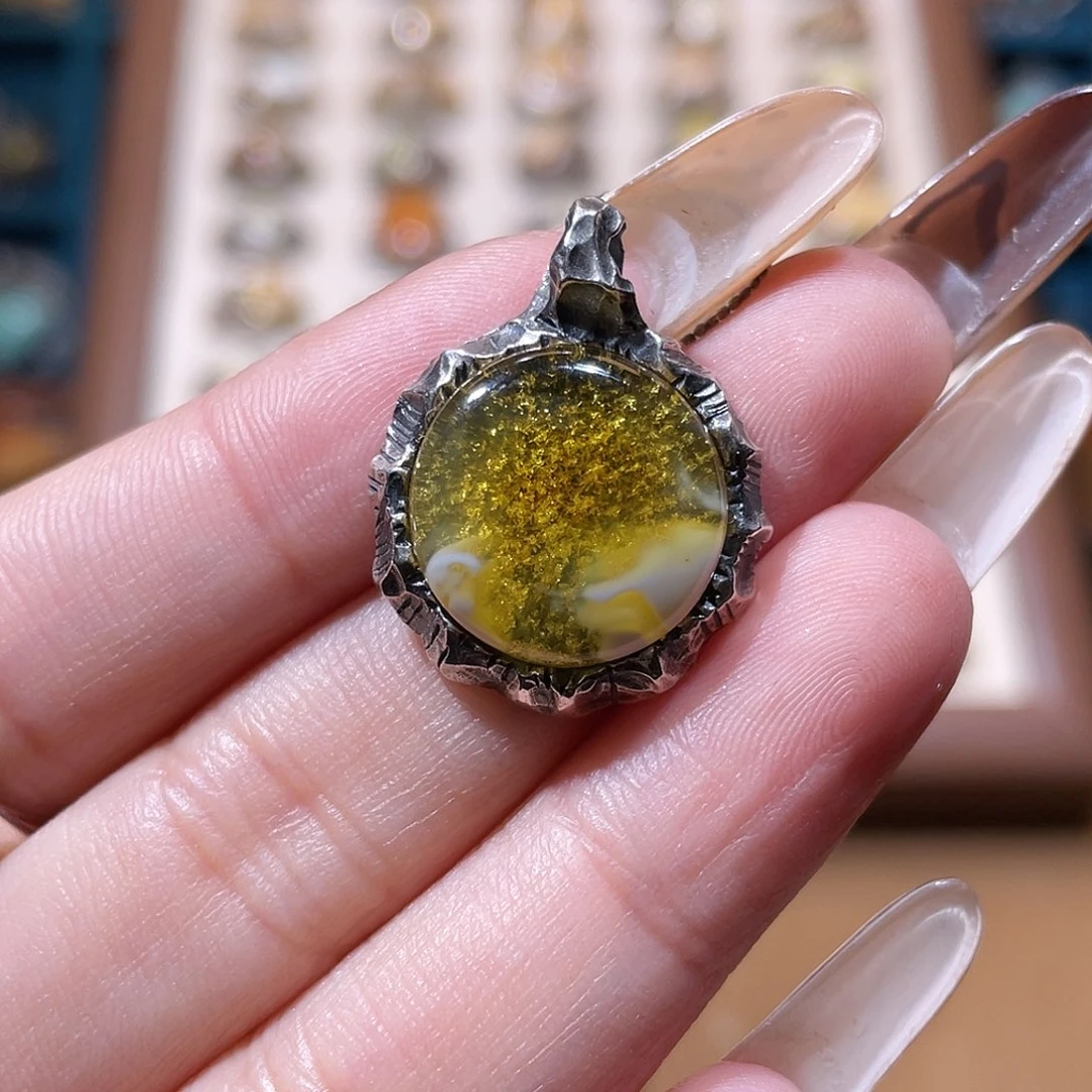 紫***丁琥珀银S925镶嵌颈饰吊坠