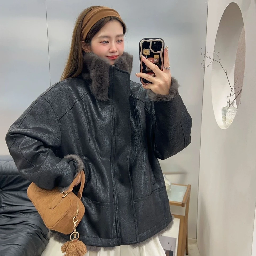 2025秋冬新款派克服年轻时尚兔毛皮毛一体大衣两面穿皮草外套女