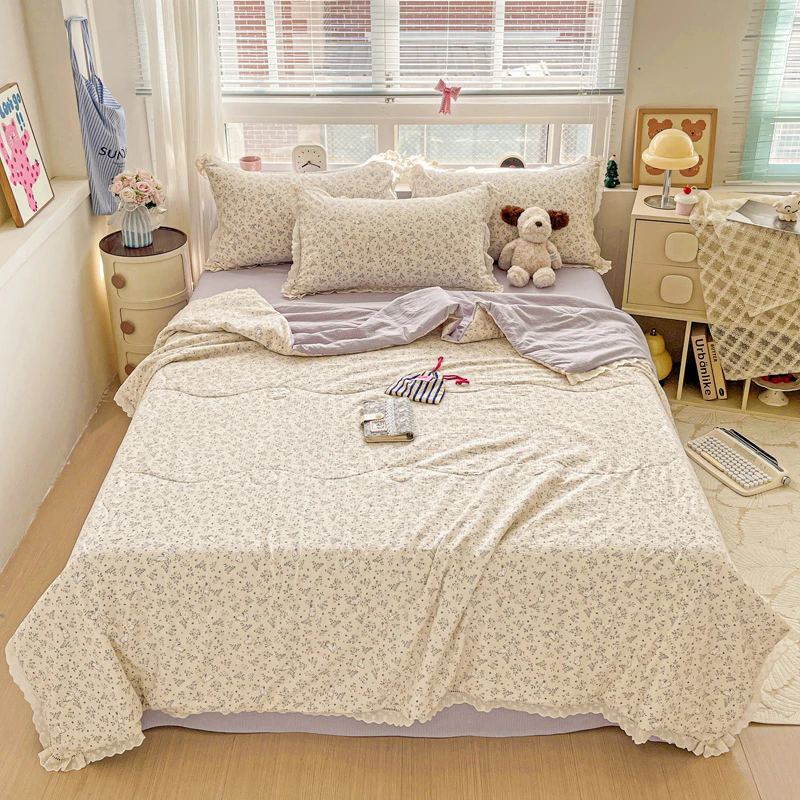 【晴美】木棉皱皱双层纱夏被四件套-花园兔
