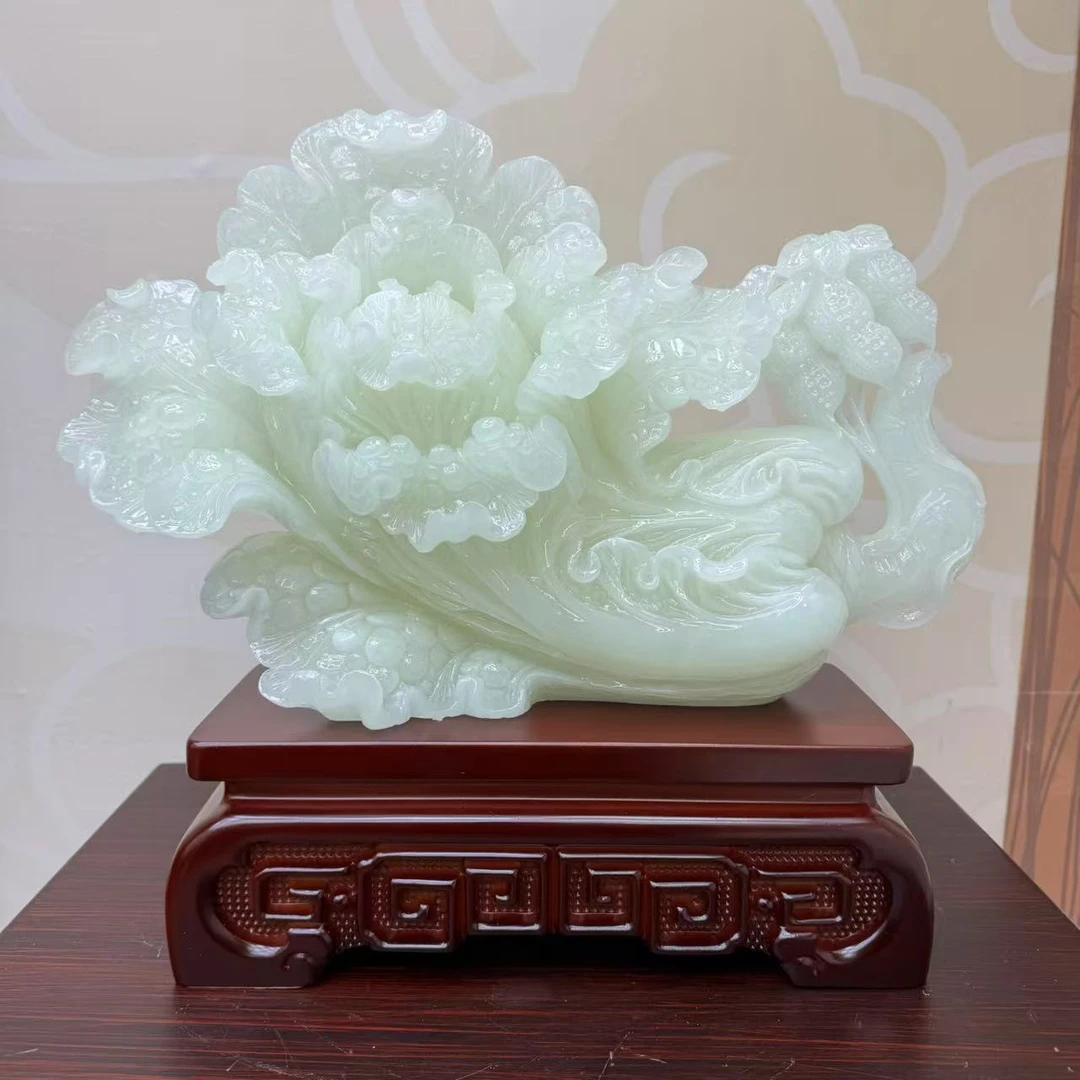 坐地生财招财玉白菜摆件居家客厅玄关饰品共色店铺收银台开业礼物