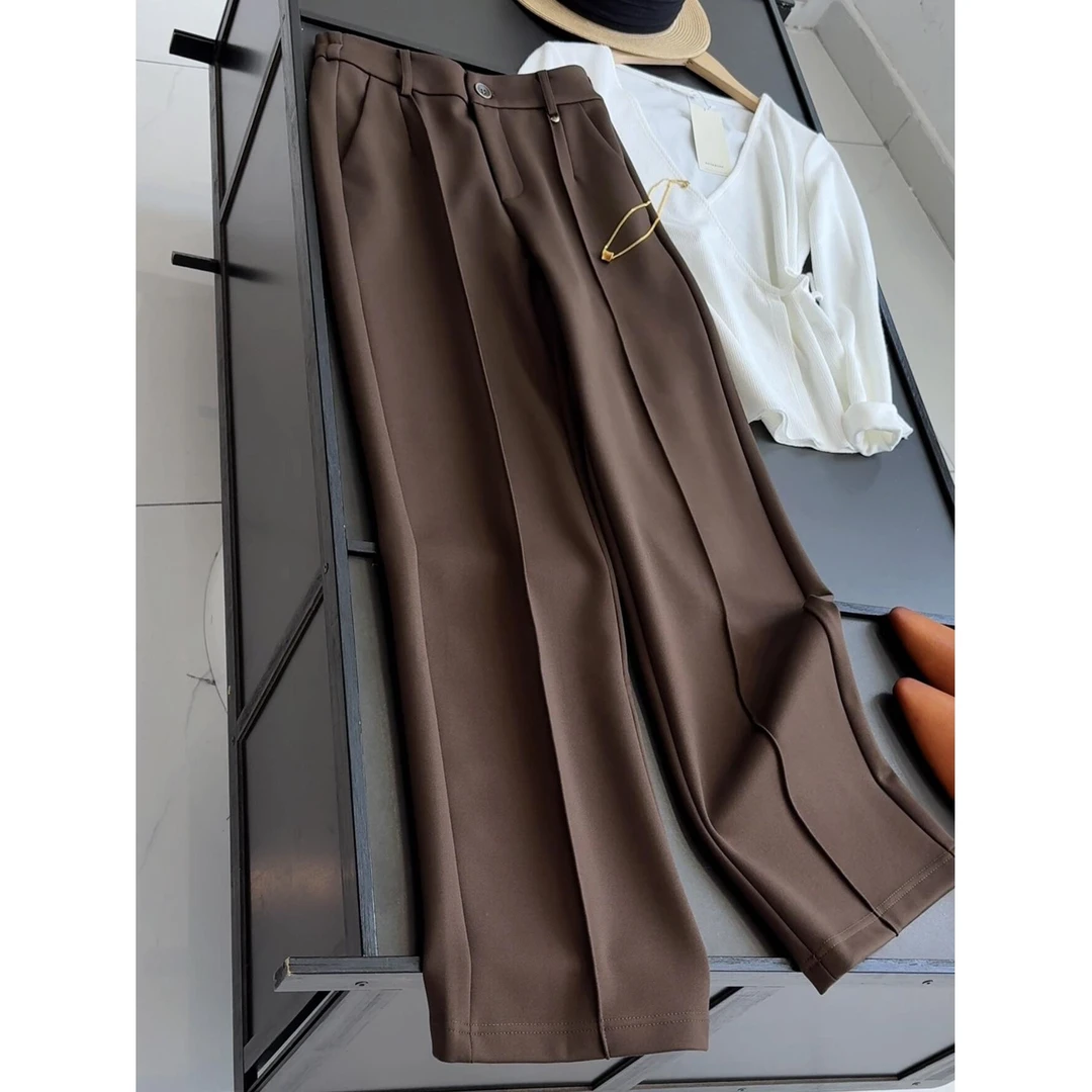 窄版休闲阔腿裤女秋冬宽松直筒西装裤高腰显瘦垂感加厚长裤