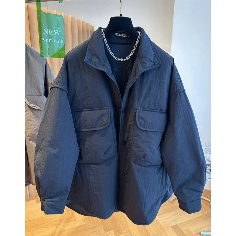 7205秋冬宽松工装大口袋简约立领中长棉外套女欧洲站休闲时尚上衣