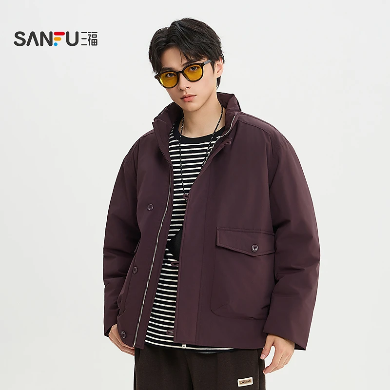SANFU/三福2025冬男士大口袋面包服羽绒服无帽立领保暖外套515942