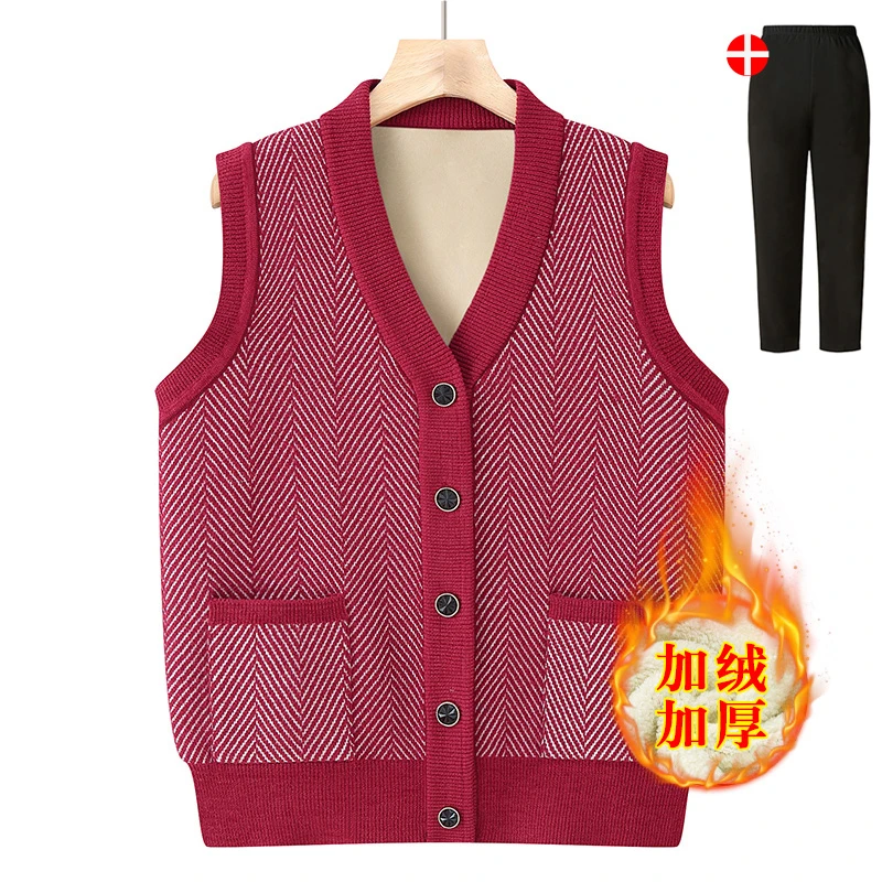 妈妈装中老年人春秋马甲宽松型奶奶毛衣加绒保暖背心内搭秋冬开衫