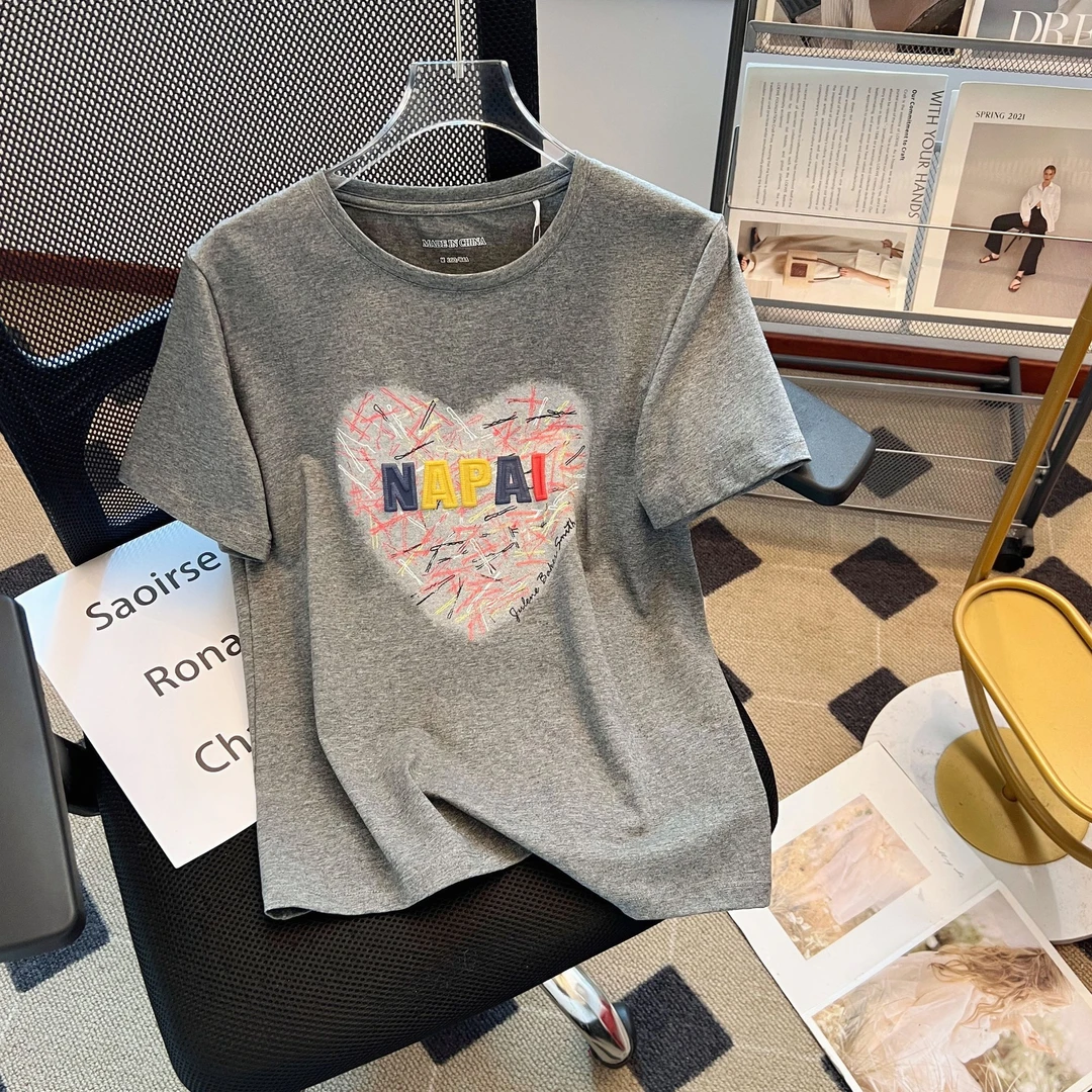 2025年以柔制品夏季休闲显瘦圆领时尚宽松短袖t恤女爱心印花CD-2