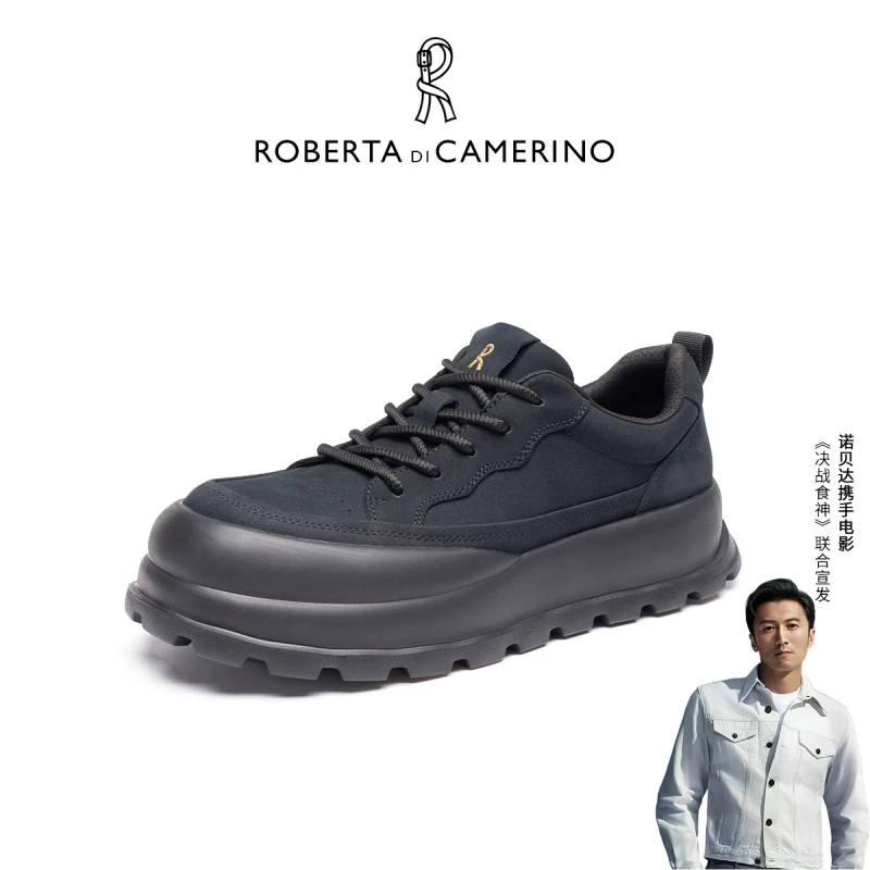 Roberta di Camerino诺贝达反绒休闲板鞋舒适纯色厚底增高男鞋