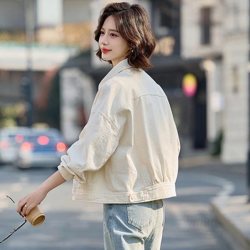 米白色牛仔外套女春秋天洋气2025新款女士短款小香风夹克欧货上衣