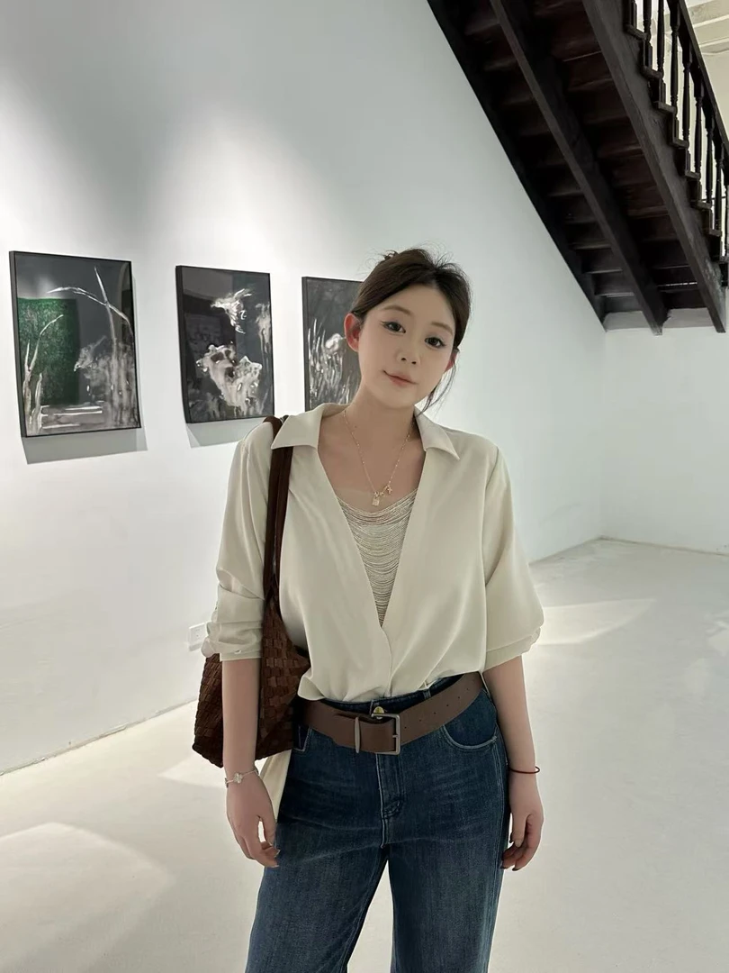 琪琪怪怪大码女装【慢调生活】简约设计感气质拼接衬衫T17761QQ