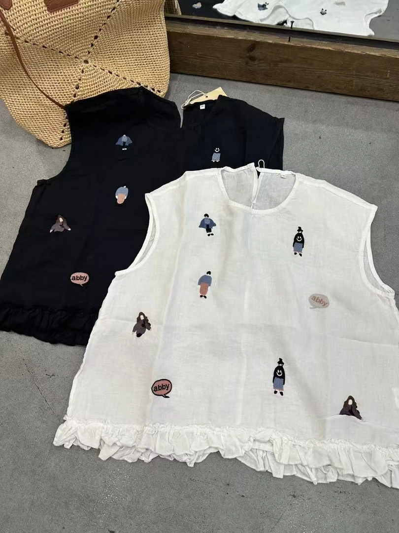 夏季新款休闲百搭木耳边无袖衬衣