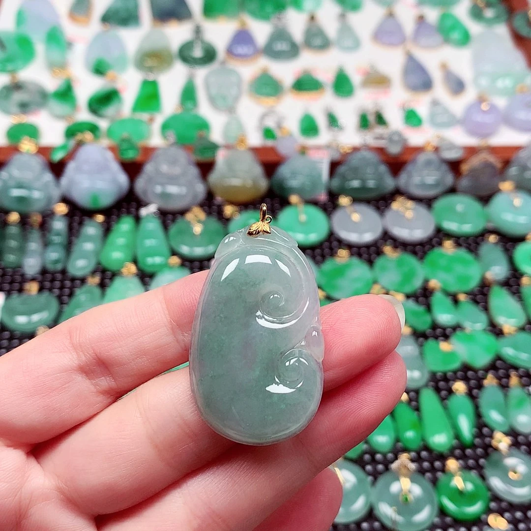 翡翠18K金镶嵌吊坠(不含链)