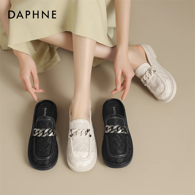 达芙妮包头凉鞋女夏季网纱透气穆勒鞋一脚蹬懒人鞋半拖夏外穿拖鞋