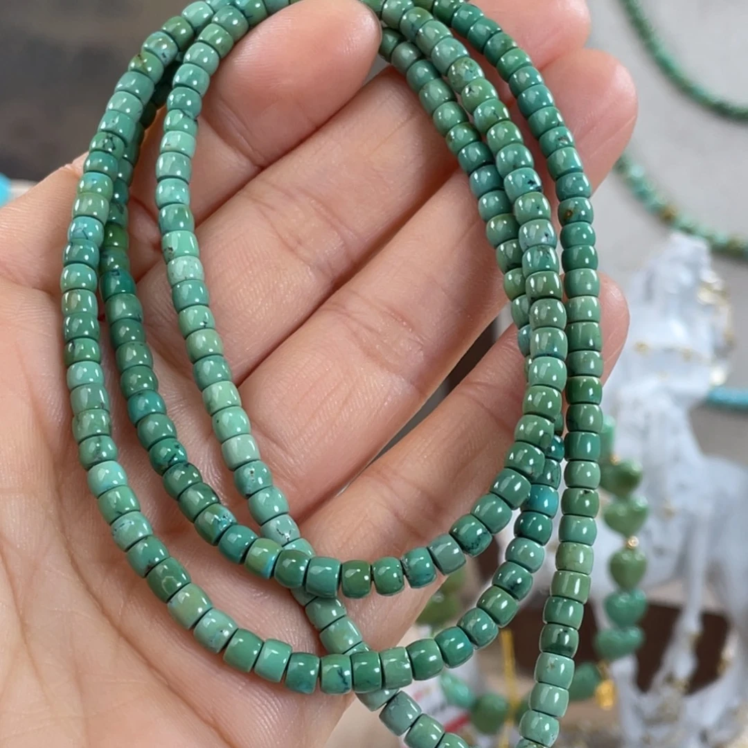 绿松石未镶嵌套链菜籽绿直切108