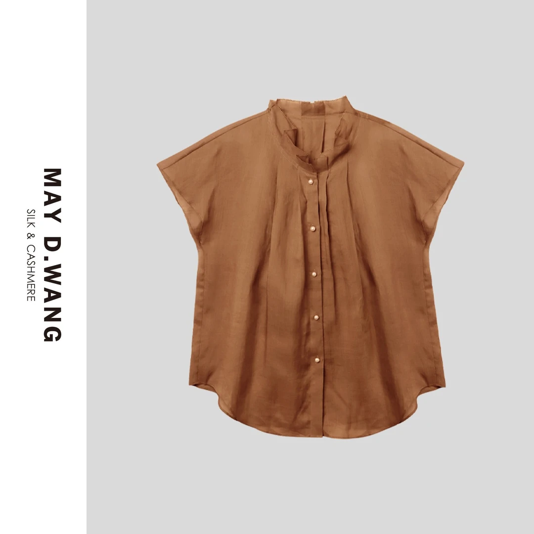 王之造2025夏季复古文艺休闲立领轻薄纯色衬衫上衣  F2F1014