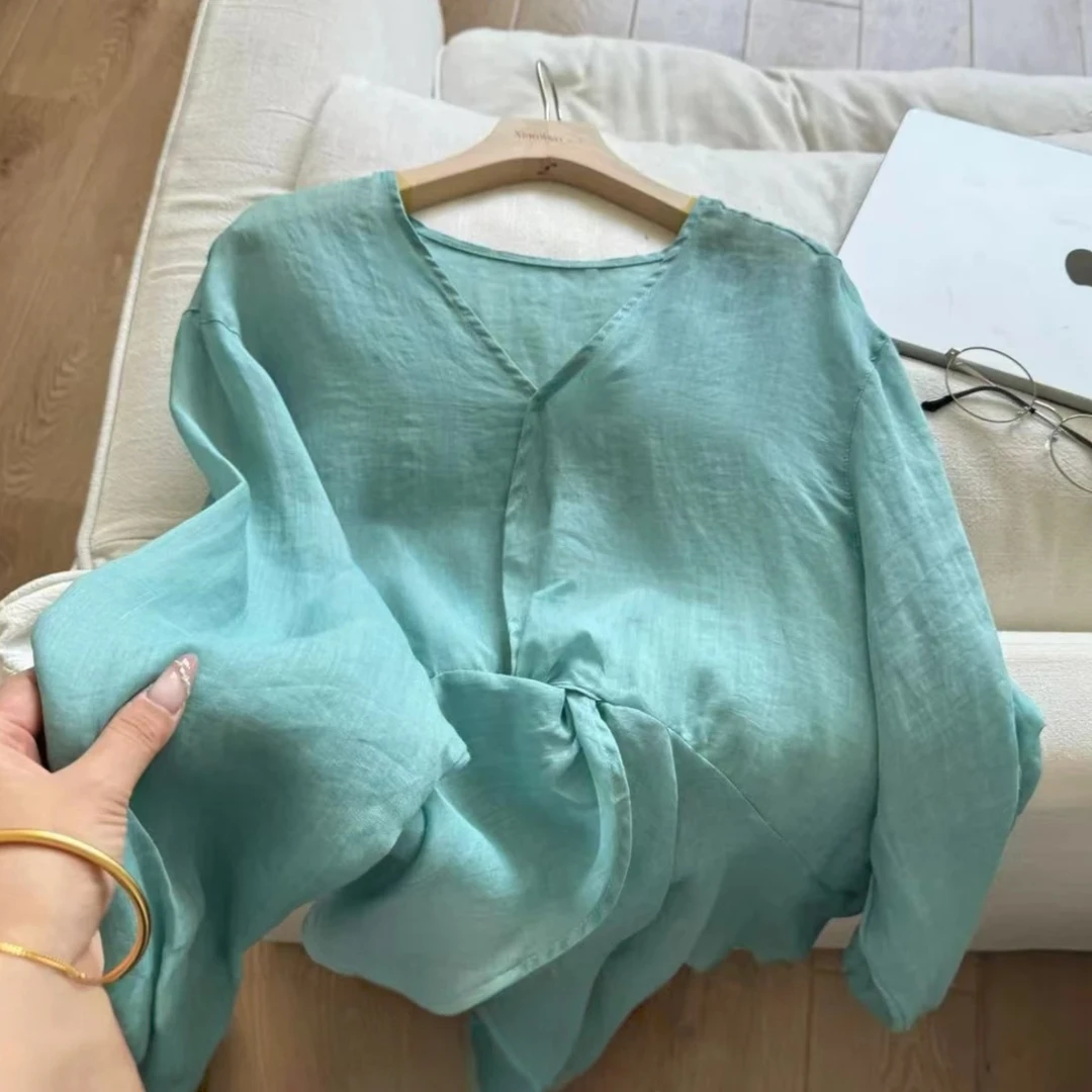 松弛感显瘦时尚百搭拼接长袖衬衫设计感气质上衣C5720