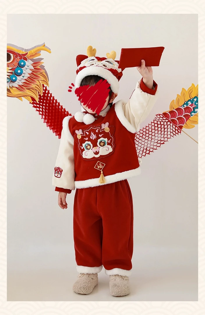 yy瑕 部分白色发粉 女童男童拜年服加绒不退换