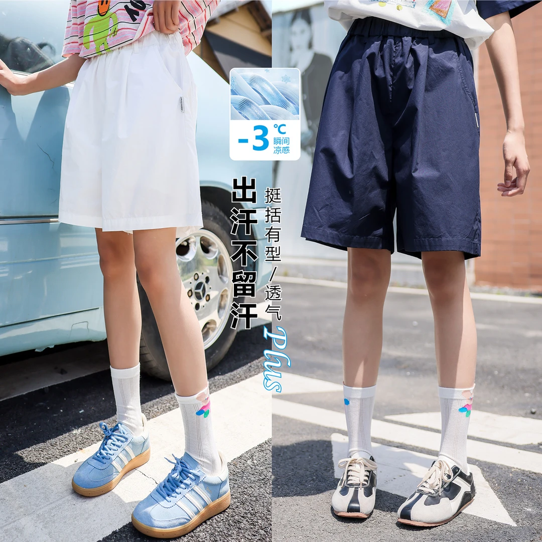 【100%棉五分短裤】女童裤子夏季薄款2025新款洋气初中生休闲短裤