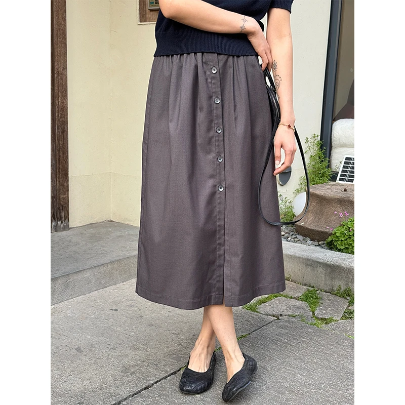 LANGQING 深灰色法式a字中长款垂坠感时尚百搭半身裙44037#