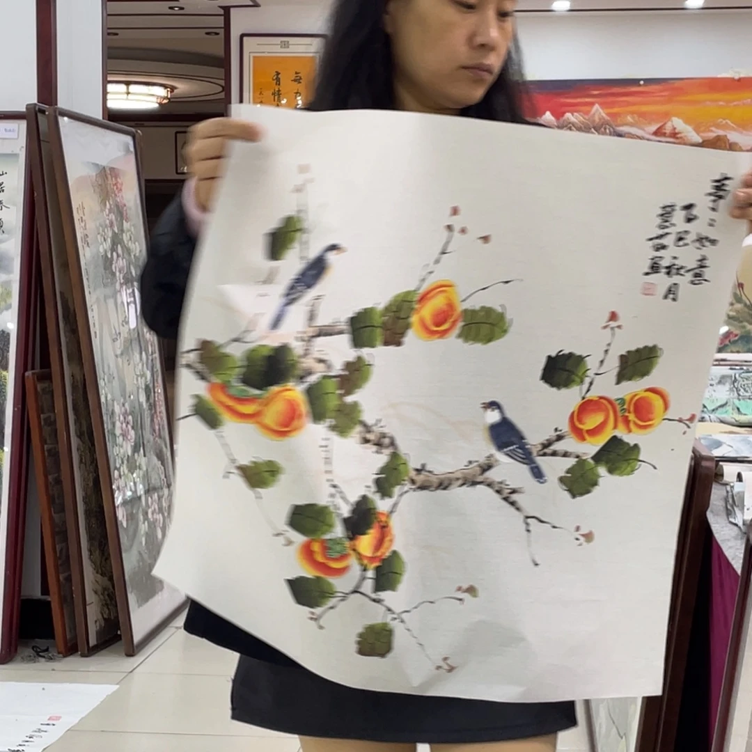 国画纯手绘的山水花鸟