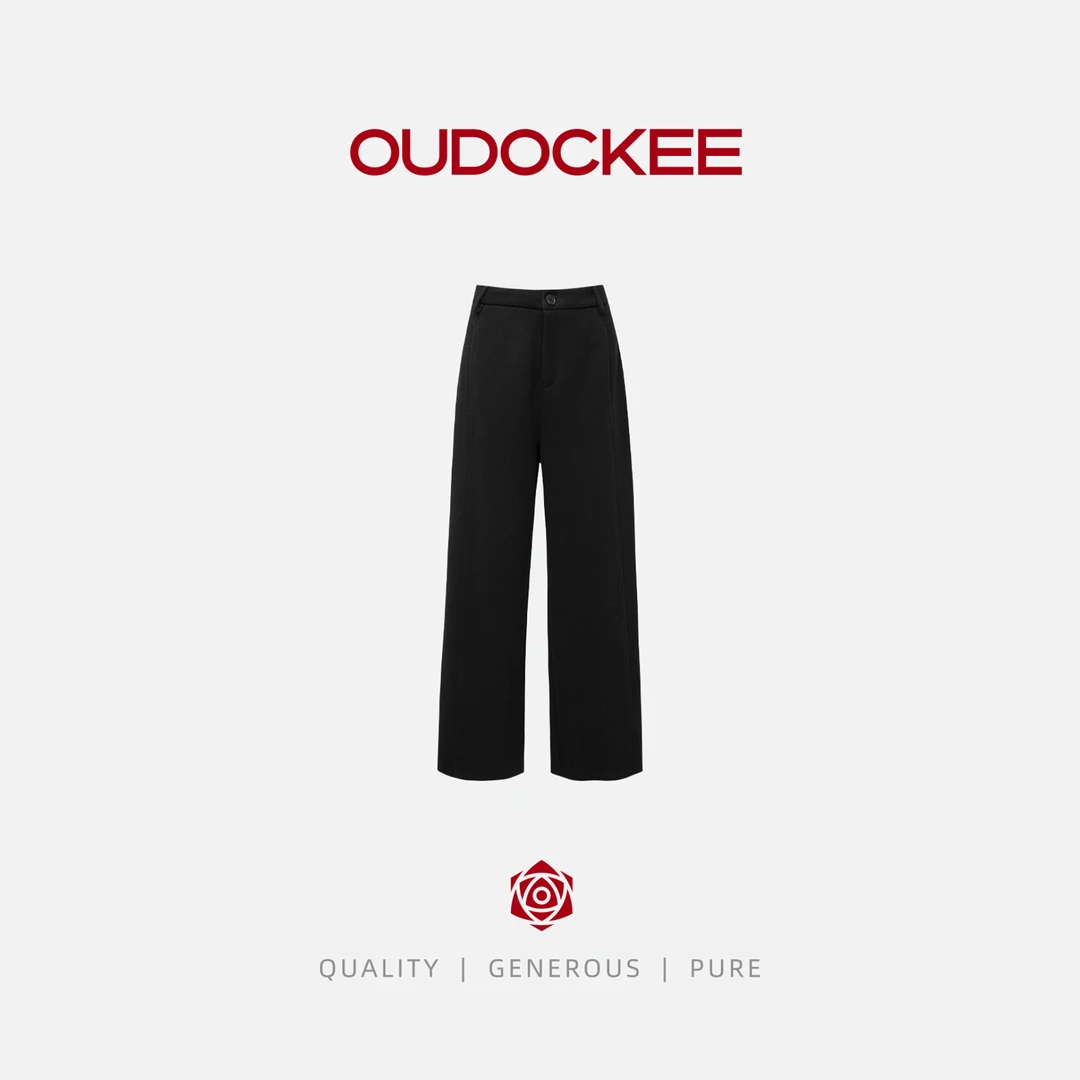 OUDOCKEE 鸥鸥【魔法裤】黑色时尚高腰显长直筒阔腿裤 KACF670T
