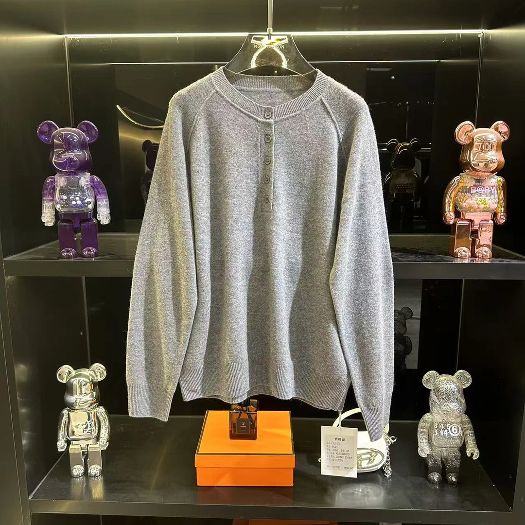 【DAXIU轻奢】圆领纯色针织打底衫女冬季半纽扣长袖毛衣9132