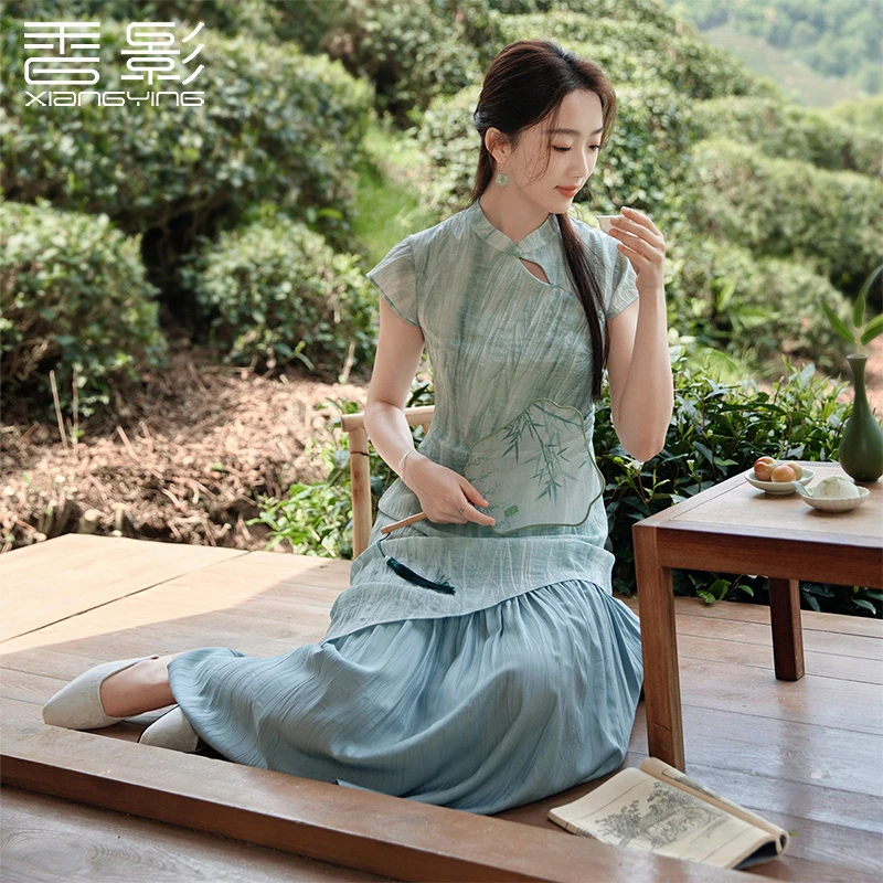 Q843004旗袍 香影旗袍改良年轻款夏季新款假两件新中式国风