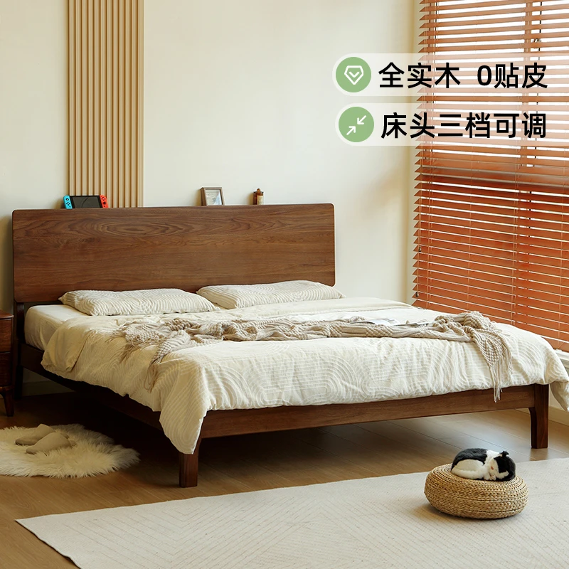 青岛一木轻奢复古家用简约北欧主卧双人床黑胡桃木大板床
