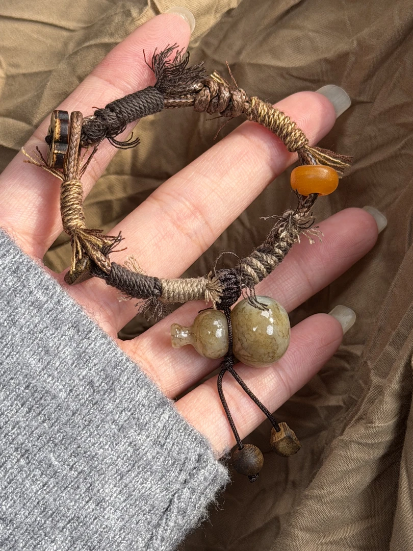 B1281 和田玉未镶嵌 和田玉葫芦编制手绳多样性发一