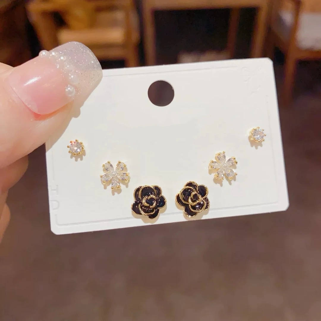 铜合金耳饰 时尚百搭可爱三件套精致耳钉女气质简约日常通勤E258