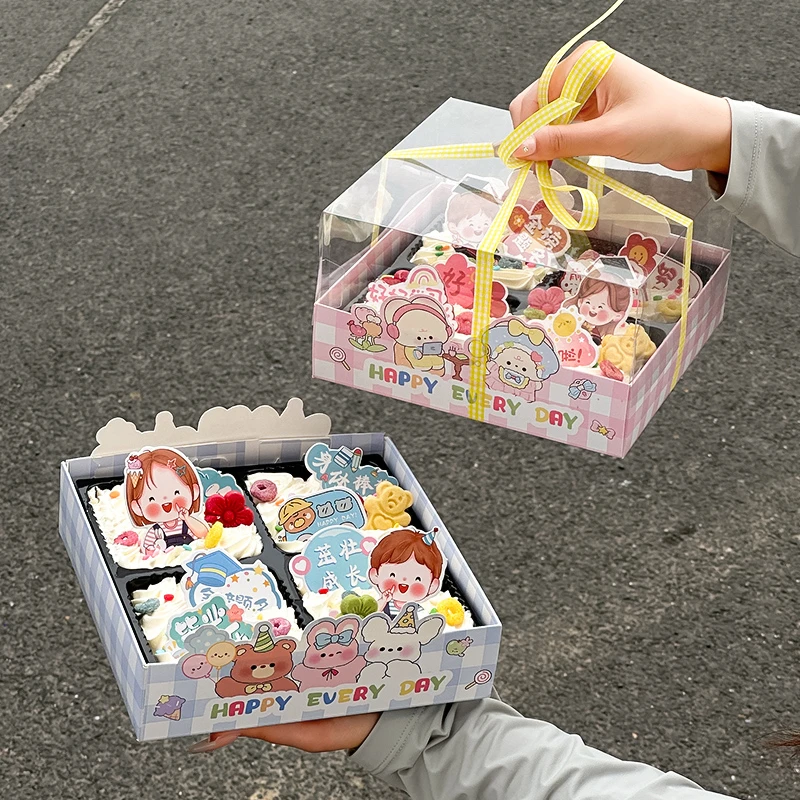 2025毕业季快乐蛋糕装饰包装盒手提盒毕业派对可爱小熊甜品打包盒